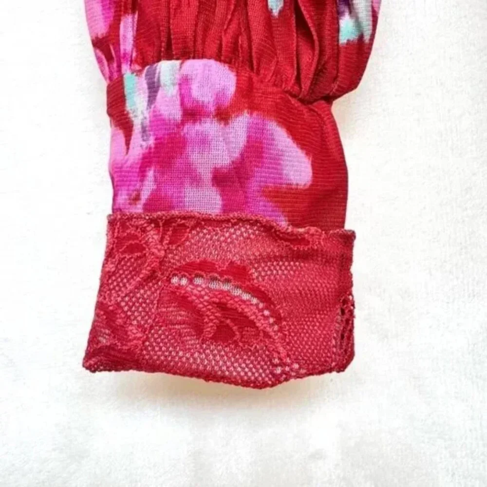 NWOT Free People Intimately Undercover Printed Bodysuit in Cherry Combo